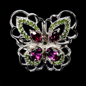 925 Sterling Silver Ring Marquise Rhodolite Garnet Chrome Diopside Gemstone 8.5