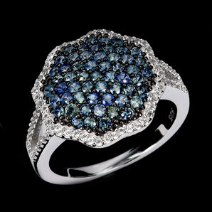 925 Sterling Silver Ring Sapphire Round Diamond Cut Topaz Gemstone Jewelry 7.5