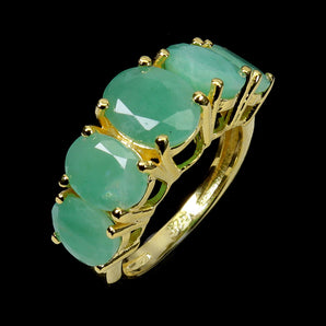 925 Sterling Silver Ring Oval Emerald 9x7mm Natural Gemstone Jewelry Size 6.5