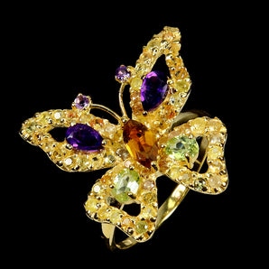925 Sterling Silver Ring Marquise Tourmaline Peridot Butterfly Gemstone Size 8.5