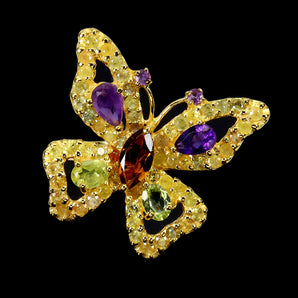 925 Sterling Silver Ring Marquise Tourmaline Peridot Butterfly Gemstone Size 7.5