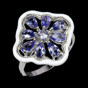 925 Sterling Silver Ring Pear Tanzanite 5x3mm Natural Gemstone Jewelry Size 7