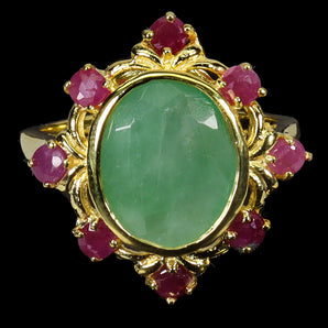 925 Sterling Silver Ring Oval Emerald 11x9mm Ruby Gemstone Jewelry Size 7