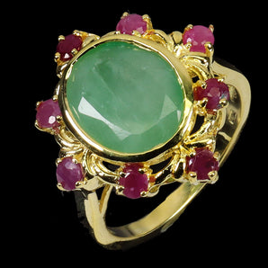 925 Sterling Silver Ring Oval Emerald 11x9mm Ruby Gemstone Jewelry Size 7