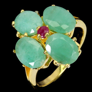 925 Sterling Silver Ring Oval Emerald 8x6mm Ruby Gemstone Jewelry Size 6.5