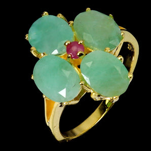 925 Sterling Silver Ring Oval Emerald 8x6mm Ruby Gemstone Jewelry Size 7.5