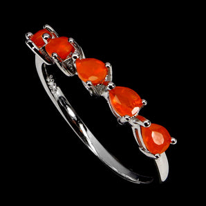 925 Sterling Silver Ring Pear Orange Opal 4x3mm Natural Gemstone Jewelry Size 7