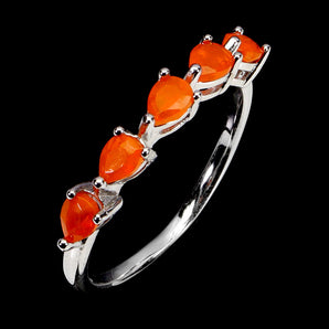 925 Sterling Silver Ring Pear Orange Opal 4x3mm Natural Gemstone Jewelry Size 7