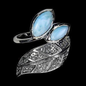 925 Sterling Silver Ring Marquise Larimar Marcasite Gemstone Jewelry Size 6