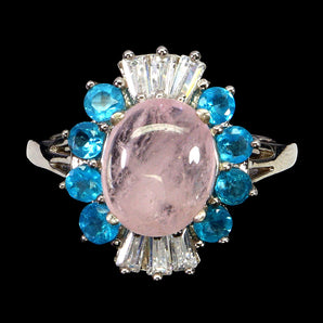 925 Sterling Silver Ring Oval Morganite 11x9mm Apatite Gemstone Jewelry Size 9