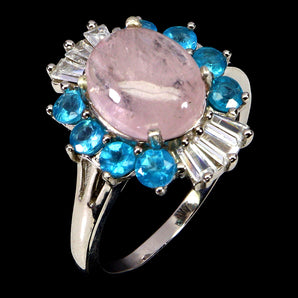925 Sterling Silver Ring Oval Morganite 11x9mm Apatite Gemstone Jewelry Size 9
