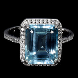 925 Sterling Silver Ring Octagon Sky Blue Topaz 11x9mm Gemstone Jewelry Size 7.5