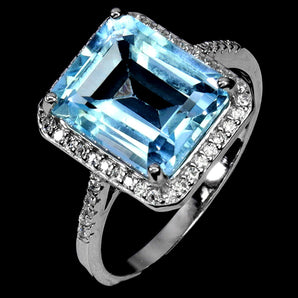 925 Sterling Silver Ring Octagon Sky Blue Topaz 11x9mm Gemstone Jewelry Size 7.5