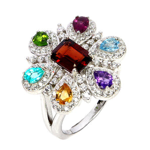 925 Sterling Silver Ring Octagon Mozambique Garnet 7x5mm Topaz Gemstone Size 6.5