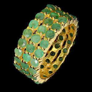 925 Sterling Silver Ring Round Emerald Natural Gemstone Jewelry Size 9