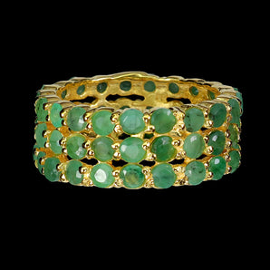 925 Sterling Silver Ring Round Emerald Natural Gemstone Jewelry Size 9