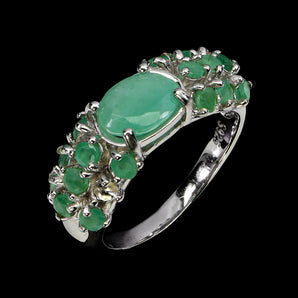 925 Sterling Silver Ring Oval Emerald 8x6mm Natural Gemstone Jewelry Size 7