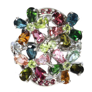 925 Sterling Silver Ring Pear Tourmaline Peridot Rhodolite Gemstone Jewelry 9