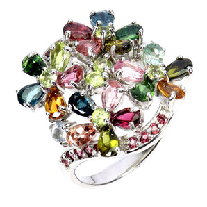 925 Sterling Silver Ring Pear Tourmaline Peridot Rhodolite Gemstone Jewelry 9