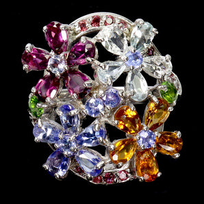925 Sterling Silver Ring Pear Tanzanite Aquamarine Citrine Gemstone Jewelry Sz 9