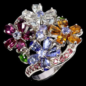 925 Sterling Silver Ring Pear Tanzanite Aquamarine Citrine Gemstone Jewelry Sz 9