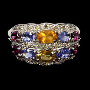 925 Sterling Silver Ring Oval Citrine Sapphire Tanzanite Gemstone Jewelry Size 9