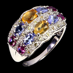 925 Sterling Silver Ring Oval Citrine Sapphire Tanzanite Gemstone Jewelry Size 9