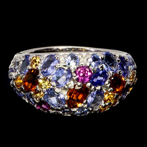 925 Sterling Silver Ring Oval Citrine Sapphire Tanzanite Gemstone Jewelry Size 9