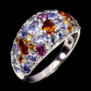 925 Sterling Silver Ring Oval Citrine Sapphire Tanzanite Gemstone Jewelry Size 9