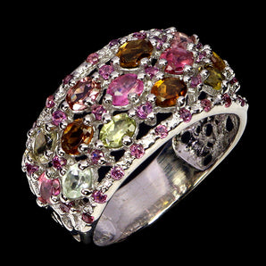 925 Sterling Silver Ring Oval Tourmaline Rhodolite Garnet Gemstone Jewelry Sz 9