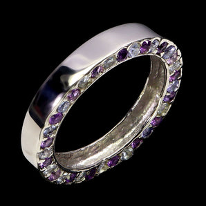 925 Sterling Silver Ring Round Amethyst Tanzanite Natural Gemstone Jewelry 8.5