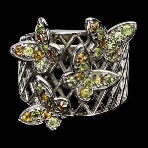 925 Sterling Silver Ring Round Sapphire Peridot Butterfly Gemstone Jewelry 8.5