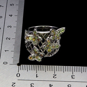 925 Sterling Silver Ring Round Sapphire Peridot Butterfly Gemstone Jewelry 8.5