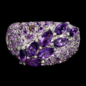 925 Sterling Silver Ring Marquise Amethyst Peridot Rhodolite Gemstone Size 8.5