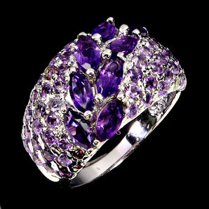 925 Sterling Silver Ring Marquise Amethyst Peridot Rhodolite Gemstone Size 8.5