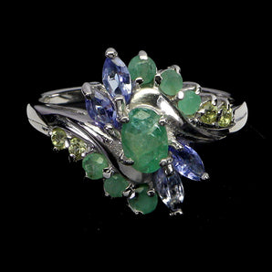 925 Sterling Silver Ring Oval Emerald 6x4mm Peridot Tanzanite Gemstone Jewelry 9