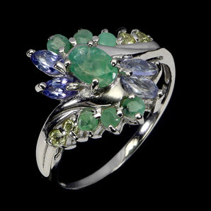 925 Sterling Silver Ring Oval Emerald 6x4mm Peridot Tanzanite Gemstone Jewelry 9