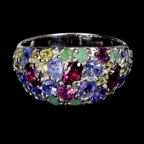 925 Sterling Silver Ring Oval Rhodolite Garnet 5x3mm Emerald Gemstone Jewelry 9