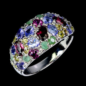 925 Sterling Silver Ring Oval Rhodolite Garnet 5x3mm Emerald Gemstone Jewelry 9