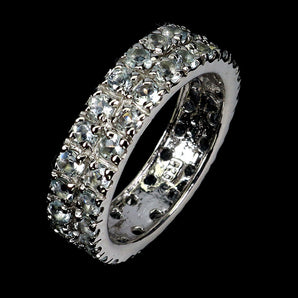 925 Sterling Silver Ring Round Aquamarine Natural Gemstone Jewelry Size 8.5
