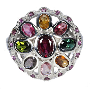 925 Sterling Silver Ring Oval Rhodolite 5x4mm Tourmaline Gemstone Jewelry 7.5