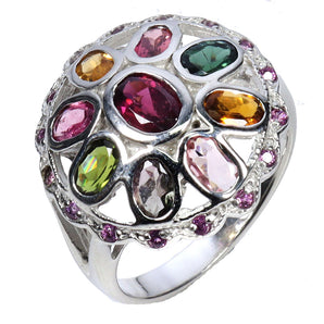 925 Sterling Silver Ring Oval Rhodolite 5x4mm Tourmaline Gemstone Jewelry 7.5