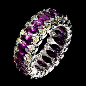 925 Sterling Silver Ring Marquise Rhodolite 6x3mm Peridot Gemstone Jewelry 7.5