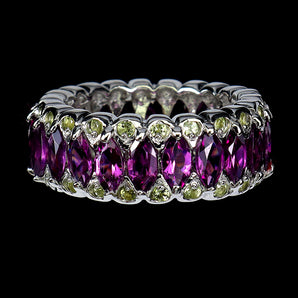 925 Sterling Silver Ring Marquise Rhodolite 6x3mm Peridot Gemstone Jewelry 7.5