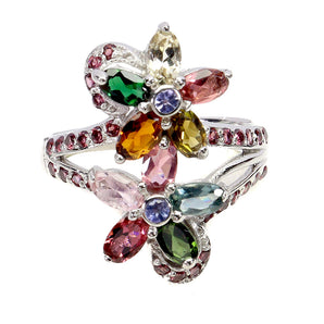 925 Sterling Silver Ring Oval Tourmaline 5x3mm Tanzanite Gemstone Jewelry Size 9