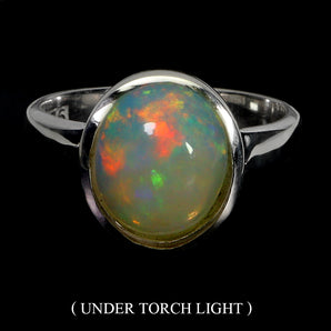 925 Sterling Silver Ring Oval Fire Opal 11x9mm Handmade Gemstone Jewelry Size 7