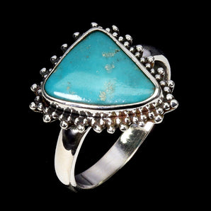 925 Sterling Silver Ring Fancy Turquoise 13x11mm Handmade Gemstone Jewelry 8.5