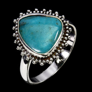 925 Sterling Silver Ring Fancy Turquoise 13x10mm Handmade Gemstone Jewelry Sz 9