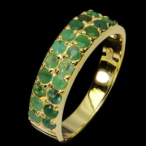 925 Sterling Silver Ring Round Emerald 2mm Natural Gemstone Jewelry Size 8.5