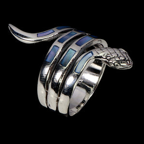 925 Sterling Silver Ring Fancy Mother Of Pearl Cobra Gemstone Jewelry Size 6.5